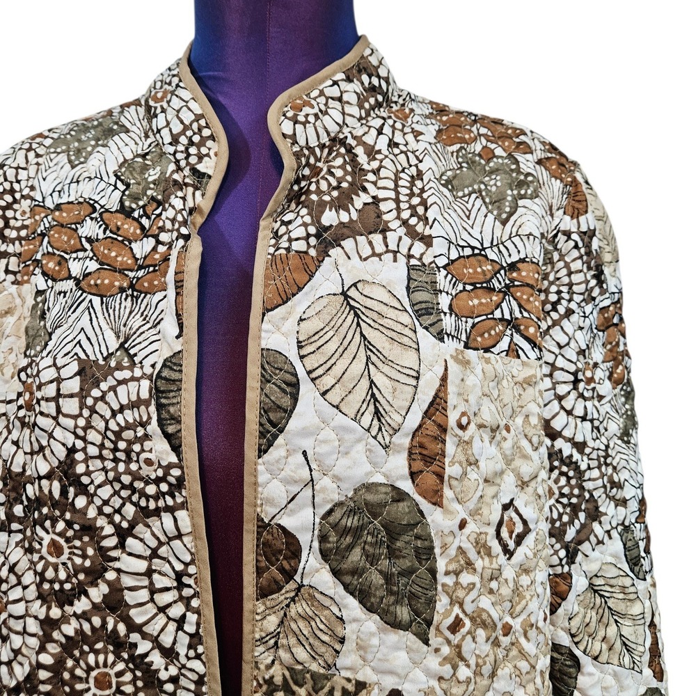 Quilted Patchwork Botanical Leaf Print Open Front… - image 3